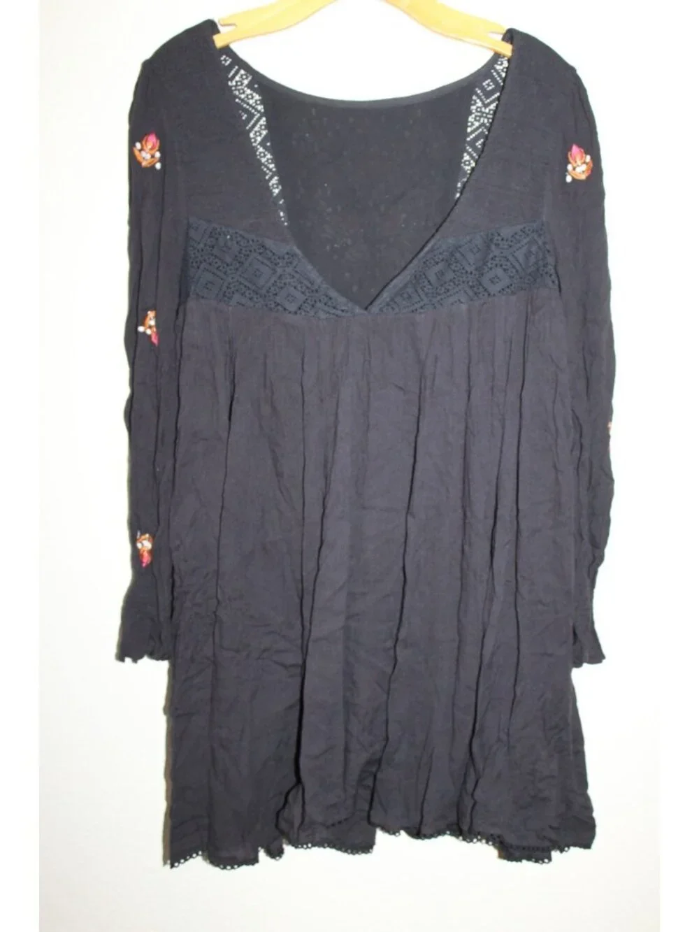 Free People Womens Black Embroidered Mini Dress See Measurements
